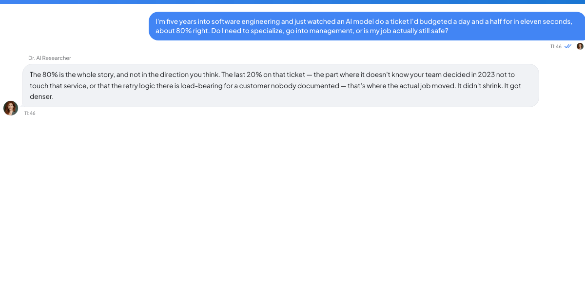 A conversation with a TrueTalk advisor about: Five Years In, Watching a Model Do Your Job in Eleven Seconds