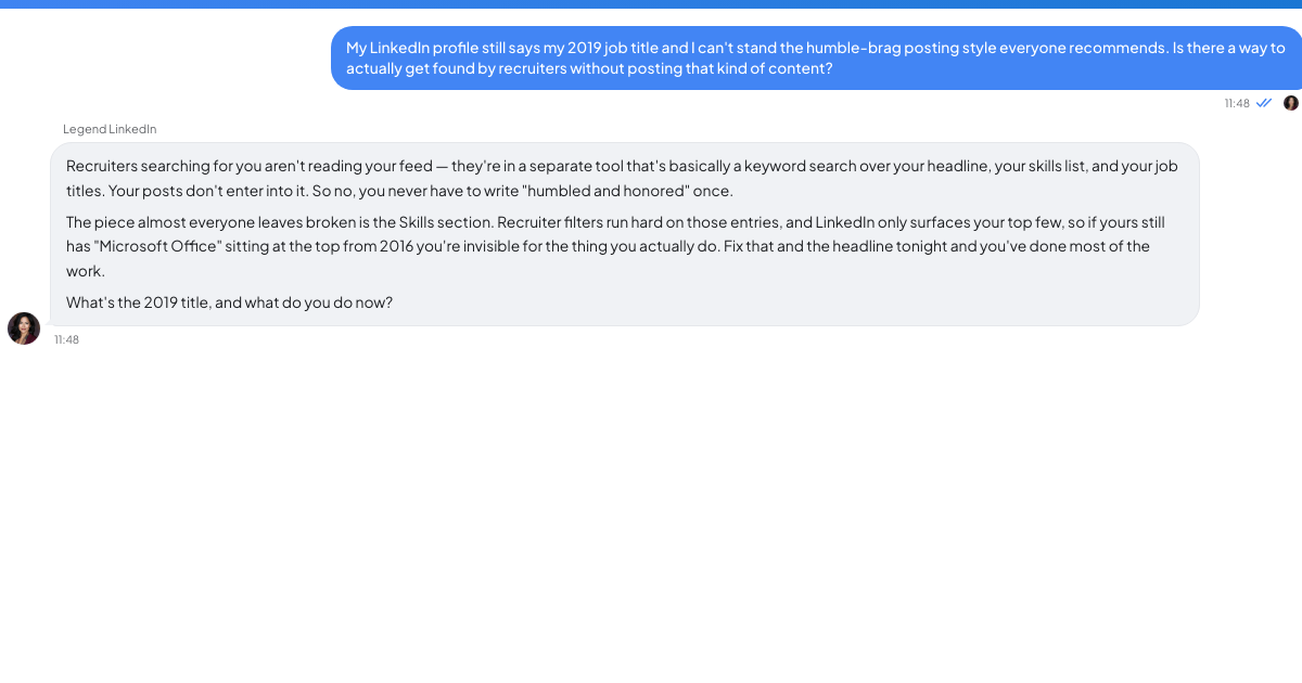 A conversation with a TrueTalk advisor about: Posting About Yourself on LinkedIn Feels Humiliating, but Silence Isn't Getting You Hired
