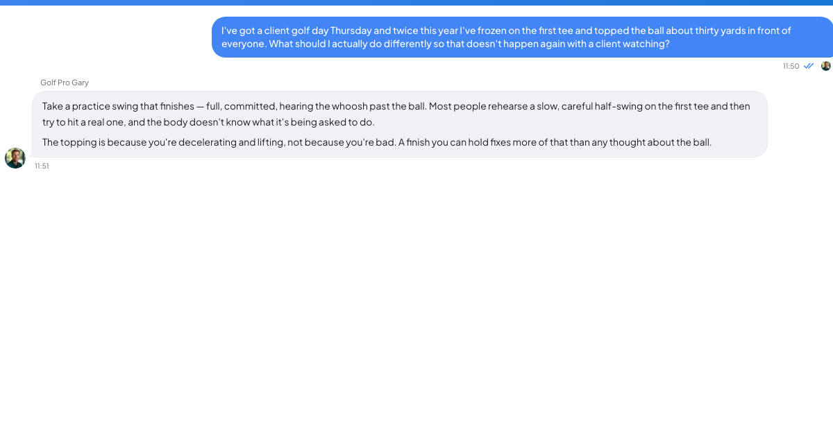 A conversation with a TrueTalk advisor about: The Client Golf Day Is Thursday and You Can't Take the Club Back