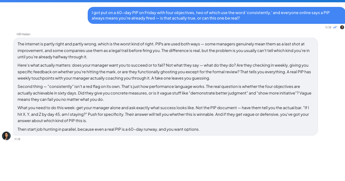 A conversation with a TrueTalk advisor about: You Got a PIP. Everyone Says It Means You're Fired. Is That True in Your Case?