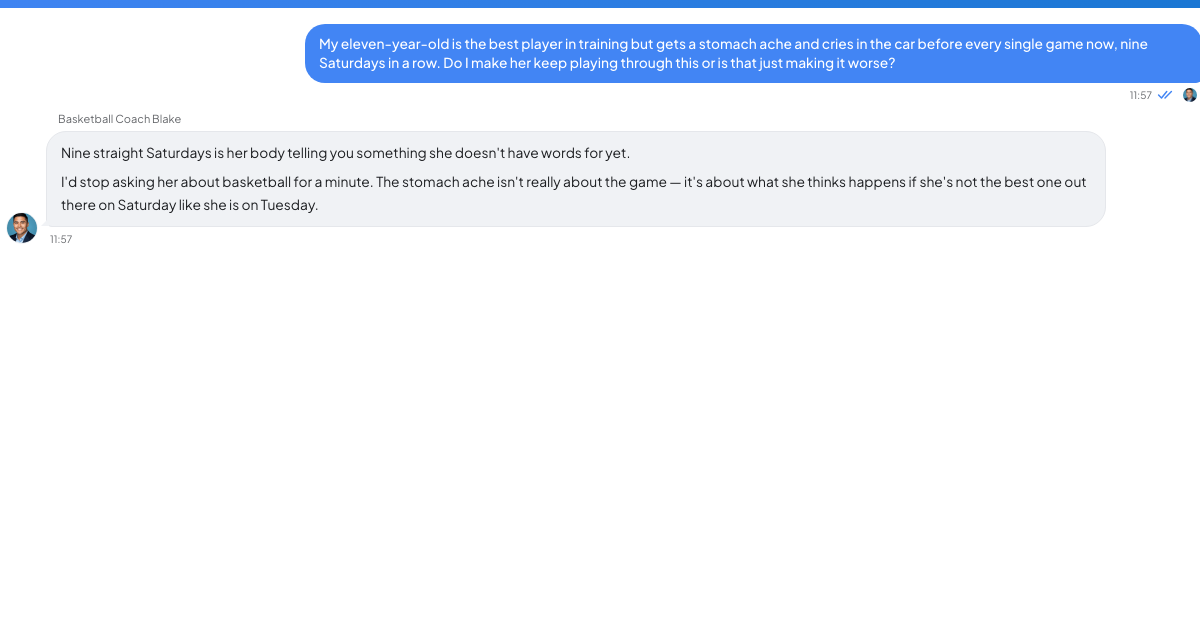 A conversation with a TrueTalk advisor about: Your Kid Cries in the Car Before Every Game
