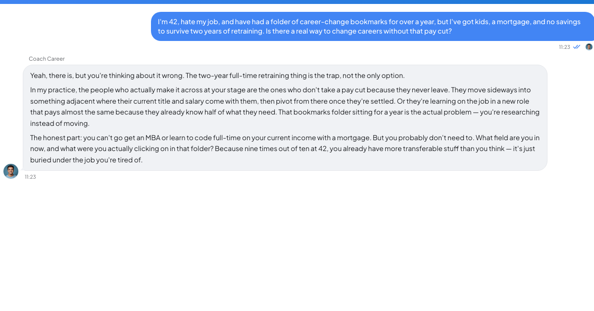 A conversation with a TrueTalk advisor about: You're 42, You Hate the Job, and the Career Change Costs More Than You Have