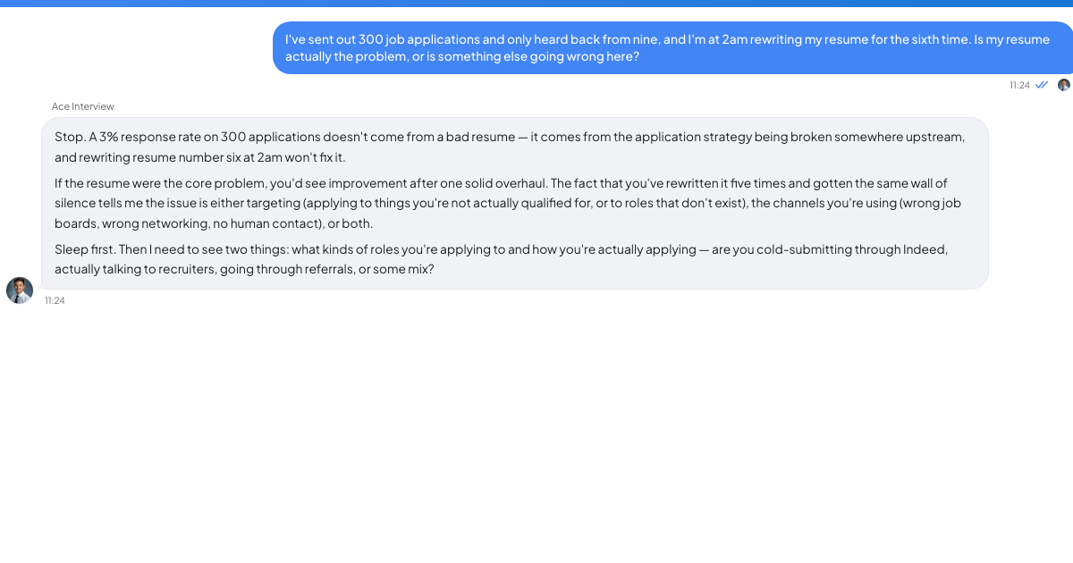 A conversation with a TrueTalk advisor about: You've Sent 300 Applications and Heard Back From Nine. The Resume Isn't the Problem.
